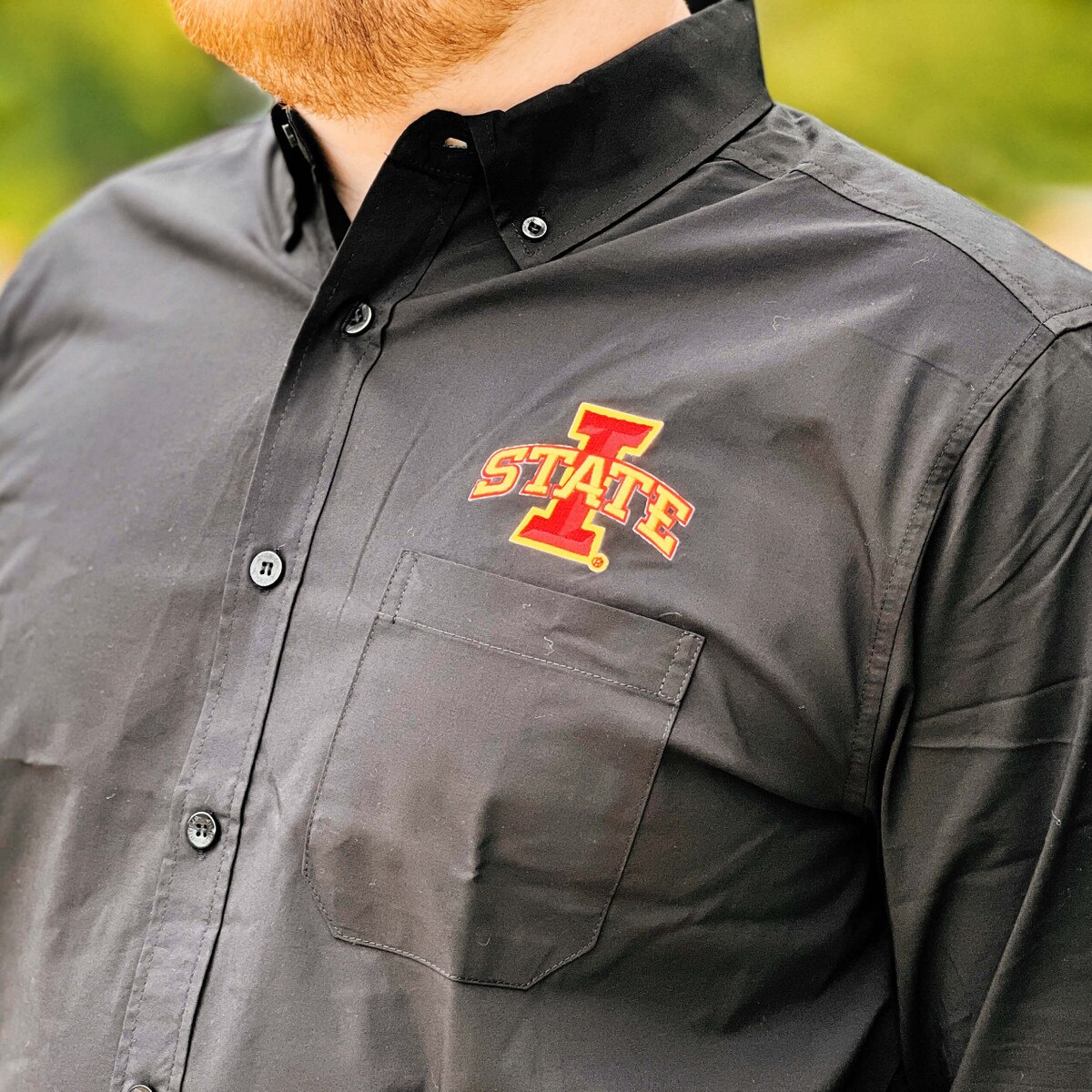 Antigua I-State Black Woven Button-Up Shirt